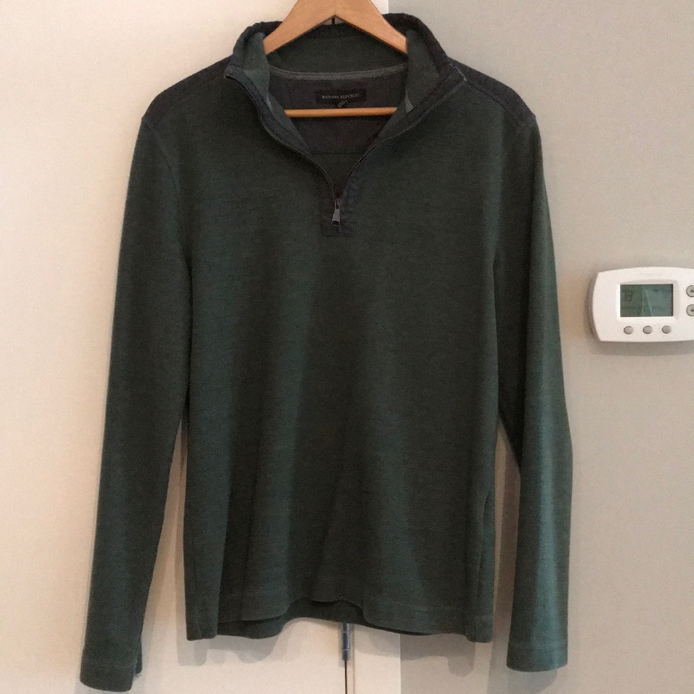 banana republic men’s green + gray quarter zip
